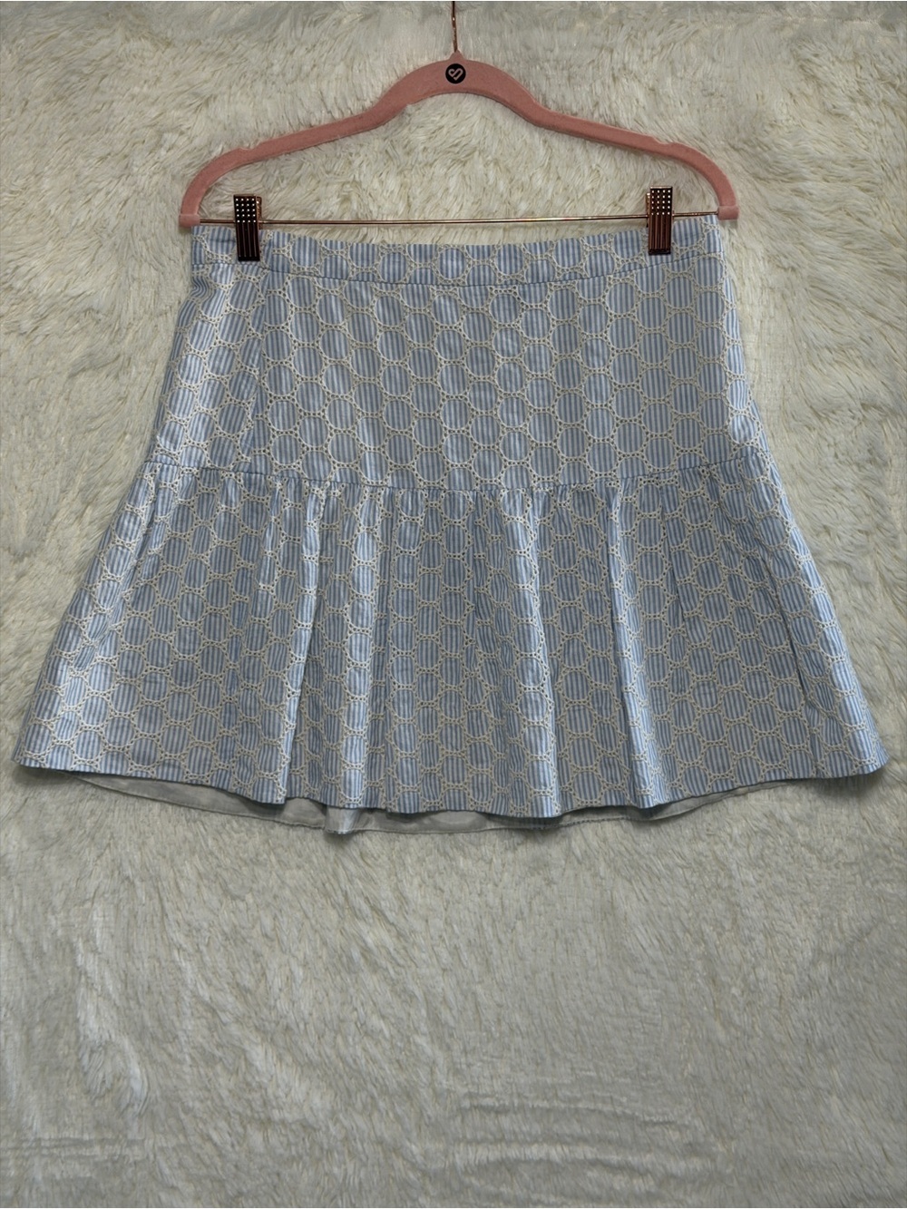 J. Crew Womens Seersucker Tiered Mini Skirt 4 Blue Pinstripe Eyelet Embroidery